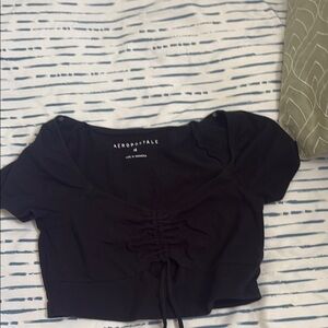 Aeropostale Women's Black Gathered Blouse